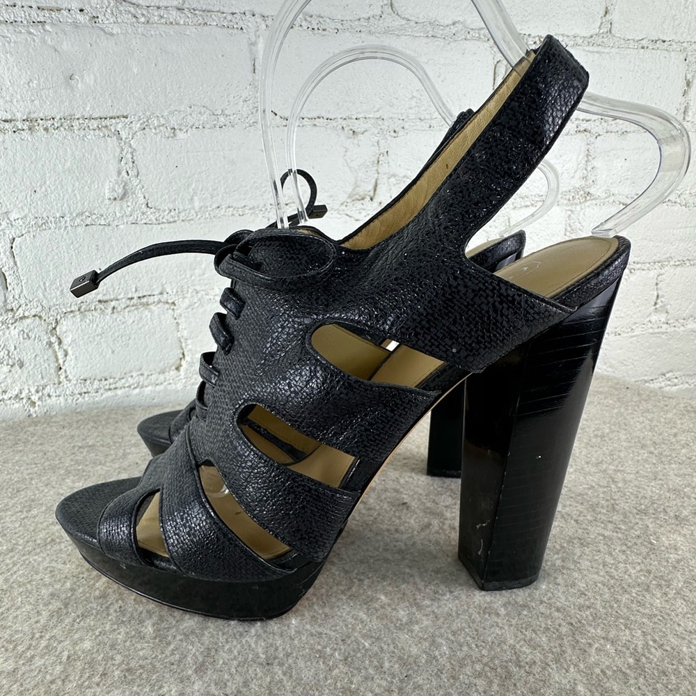 Coach Moreen Platform Lace Up Black Textured Leather Sandals Women’s Size 10
